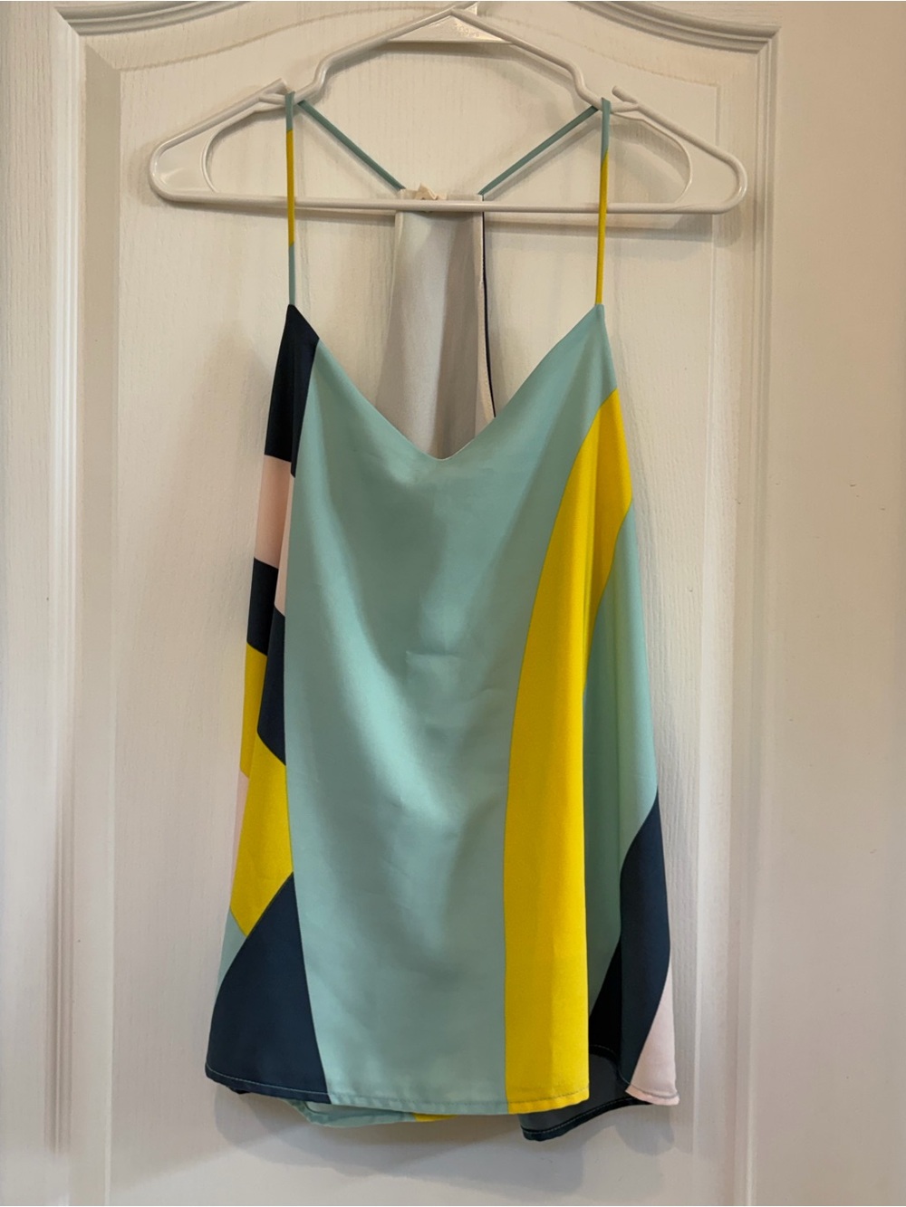 Tyche Strappy Colorblock Halter Tank in Mint, Yellow & Navy